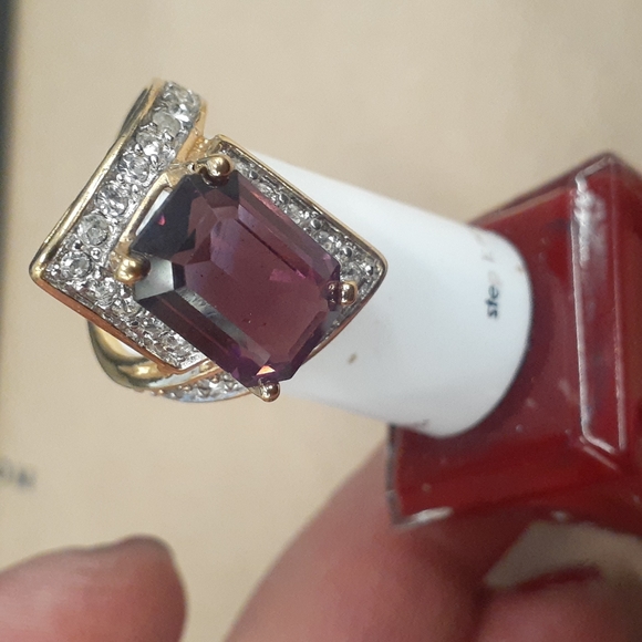 ❤ Pretty Gold tone CHUNKY Amethyst Fashion jewelry Statement Ring ART Deco ? - Picture 8 of 8